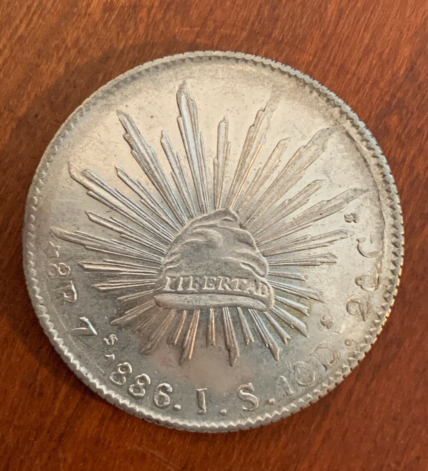 Mexico Republic Zacatecas Mint 1886-zsjs 8 Reales Silver Coin, Uncirculated