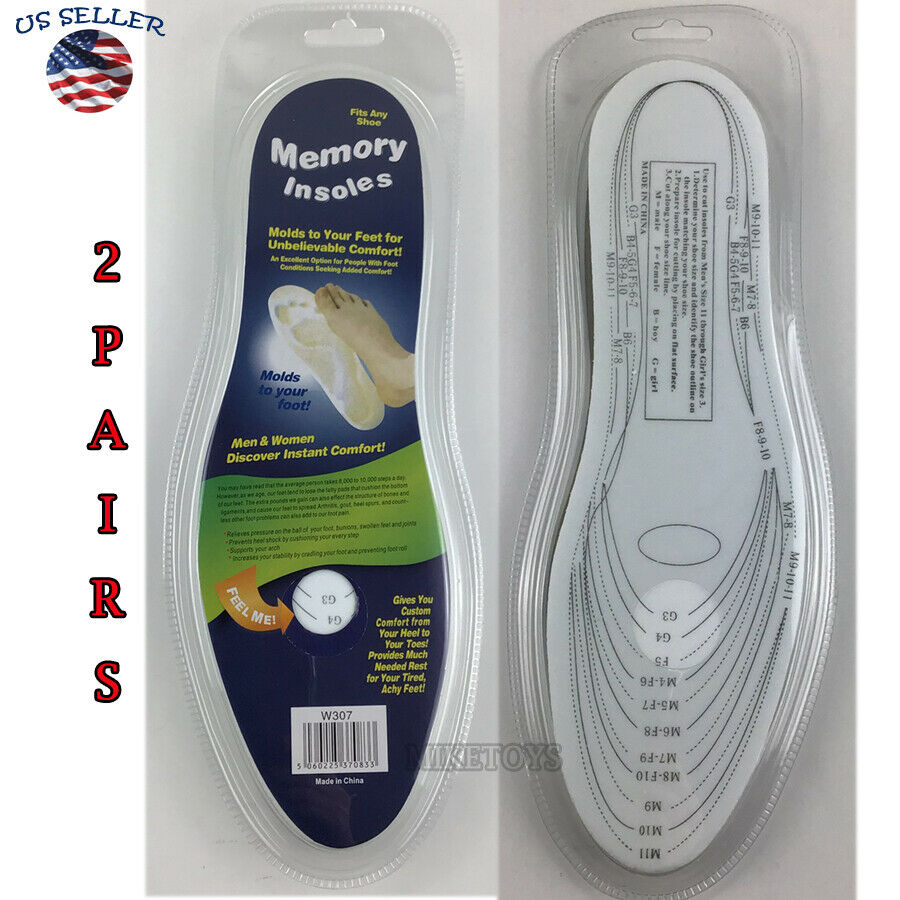 2 Pairs Memory Foam Insoles Unisex Fits Any Shoe Size Cushion Feet Pad Heel (1)