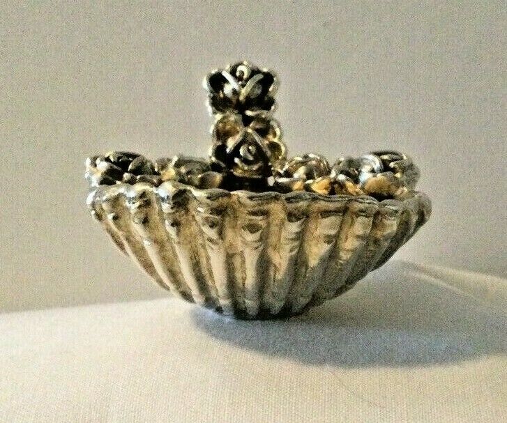 Sterling Silver - Ornate Shell And Roses Salt Cellar  Gorgeous