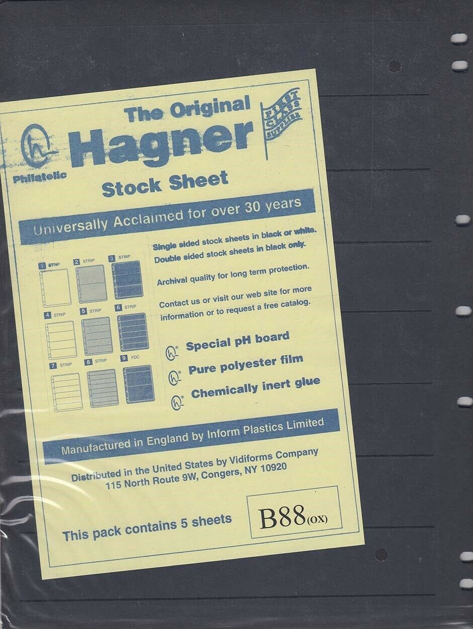 Stamp Stock Sheets Double Sided 8 Row Pack Of 5 Black Pages Hagner High Quality