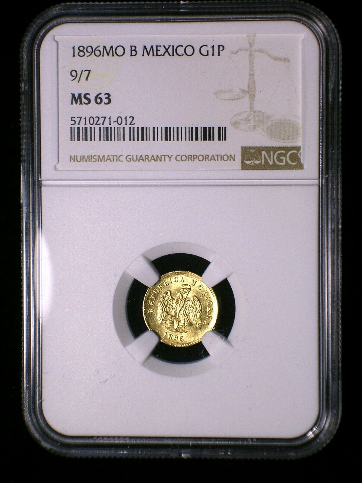 Mexico 2nd Republic 1896 9/7 Gold Peso *ngc Ms-63* Rare Overdate Only 2 Known