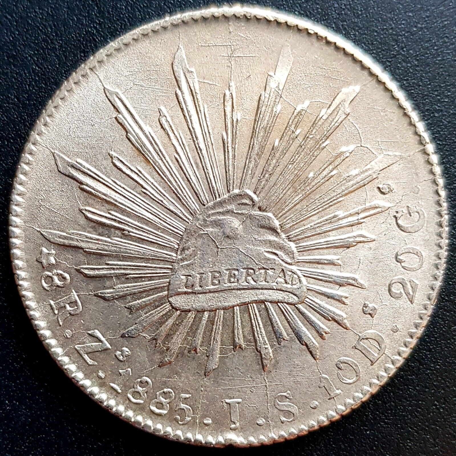 Au - 1885 Zacatecas Mexico J.s. Silver 8 Reales Very Nice!