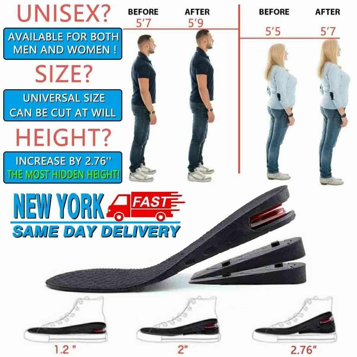 3 Layer Unisex Invisible Height Increase Insoles Heel Lift Taller Shoe Inserts
