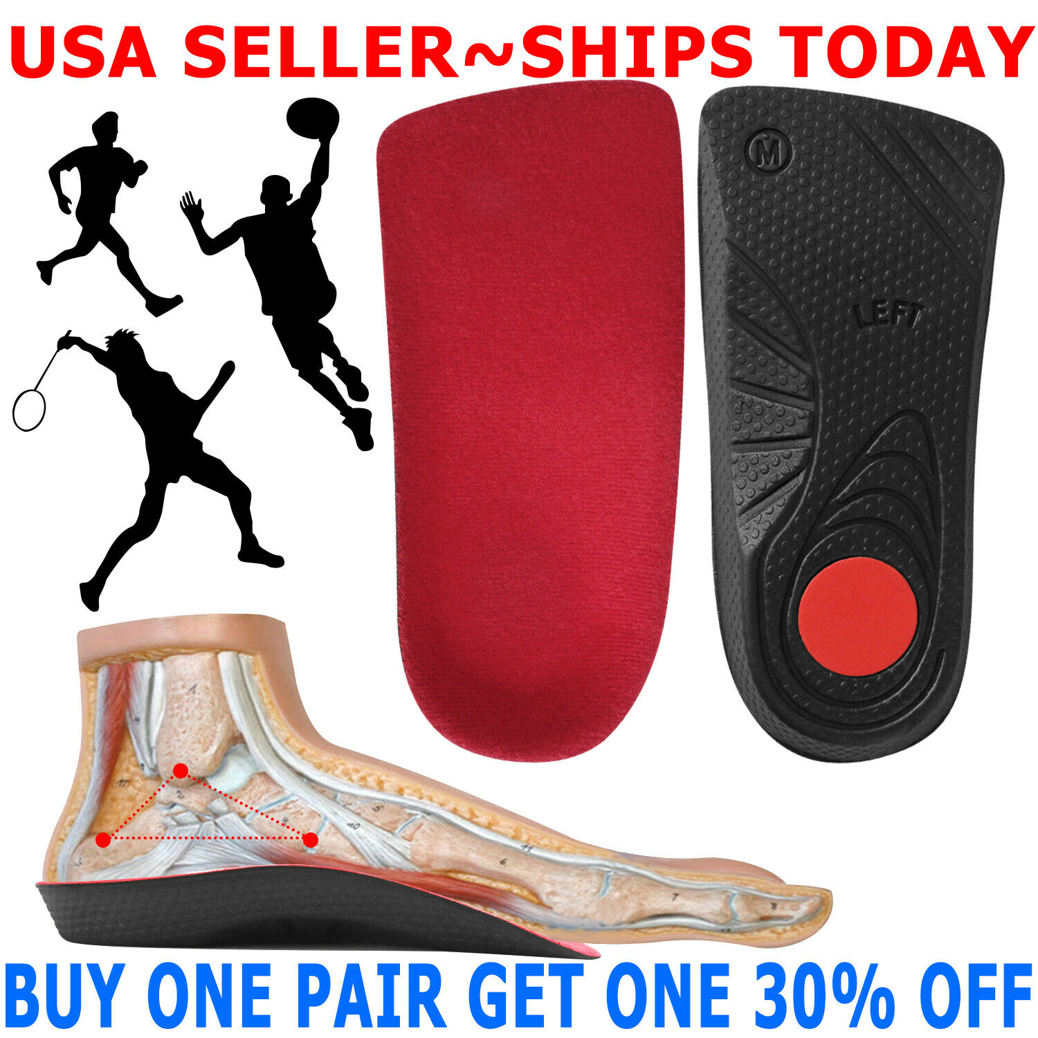 Orthotic Shoe Insoles High Arch Support Inserts For Plantar Fasciitis Flat Feet