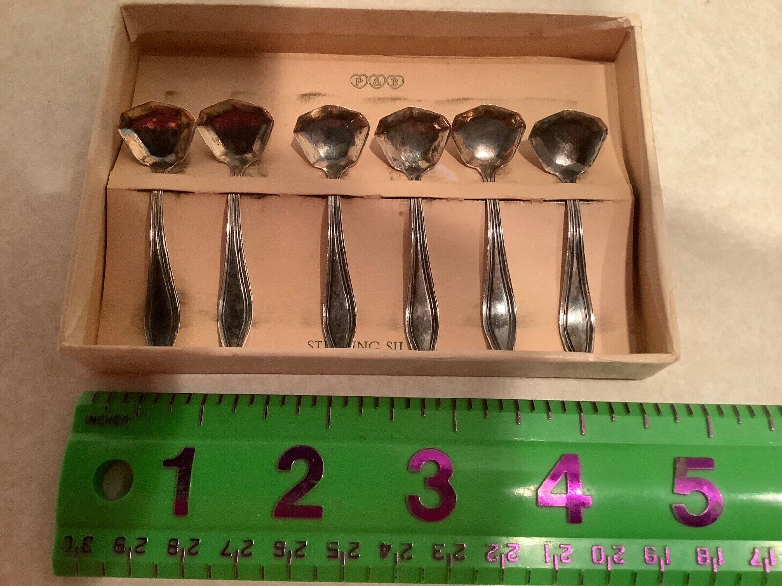 Antique Sterling Silver Salt Spoons, Set Of 6 In Box